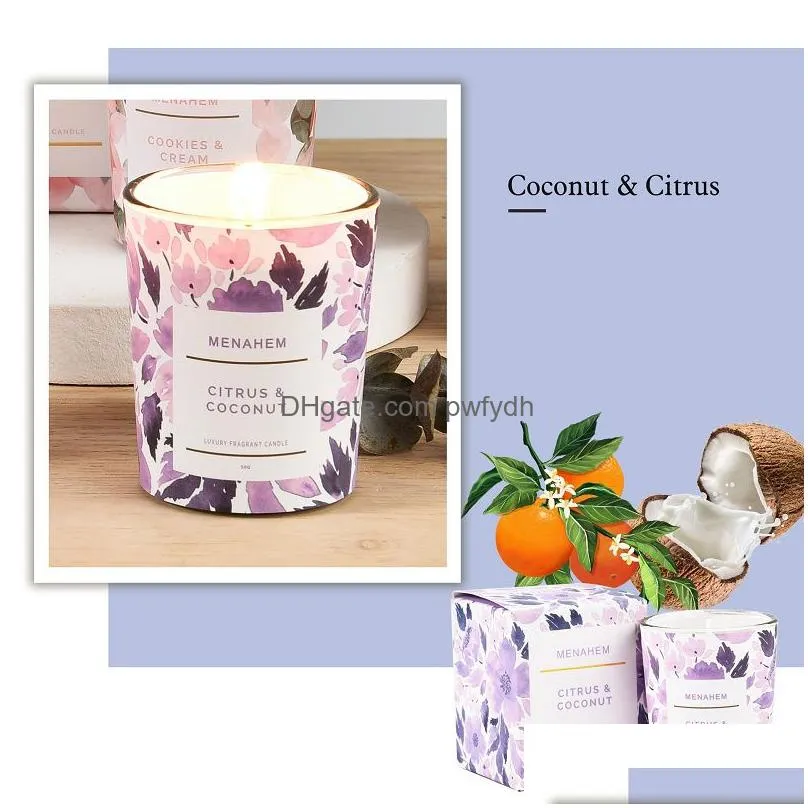 wedding luxury scented candle gift cotton wick soy wax candles aroma glass jar smokeless fragrance soy wax flower series aromatherapy