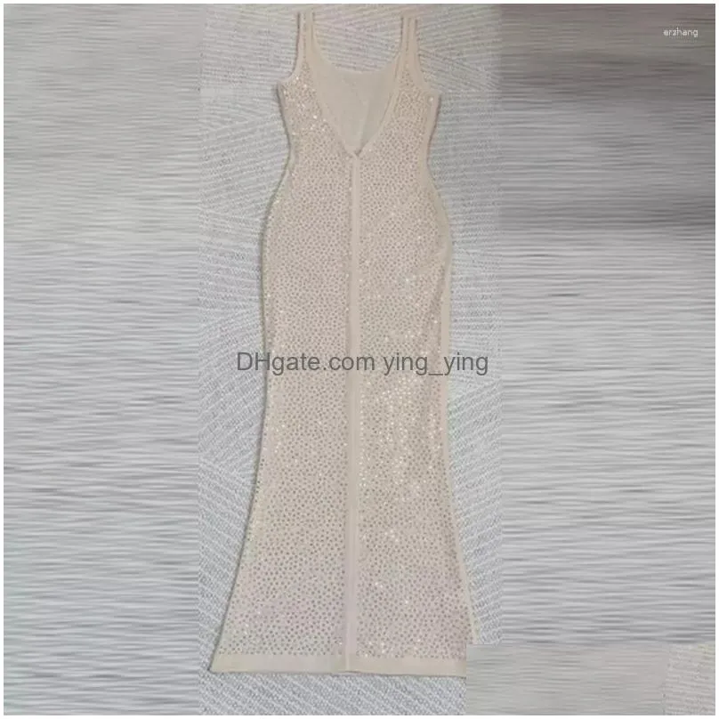 casual dresses 2023 women sleeveless sparkling diamond sexy slim backless skinny long dress elegant celebrity party