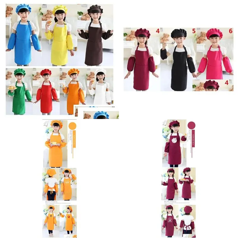 Aprons Kids Pocket Craft Cooking Baking Art Painting Kitchen Dining Bib Children 10 Colors Drop Delivery Home Garden Textiles New Dhfvd