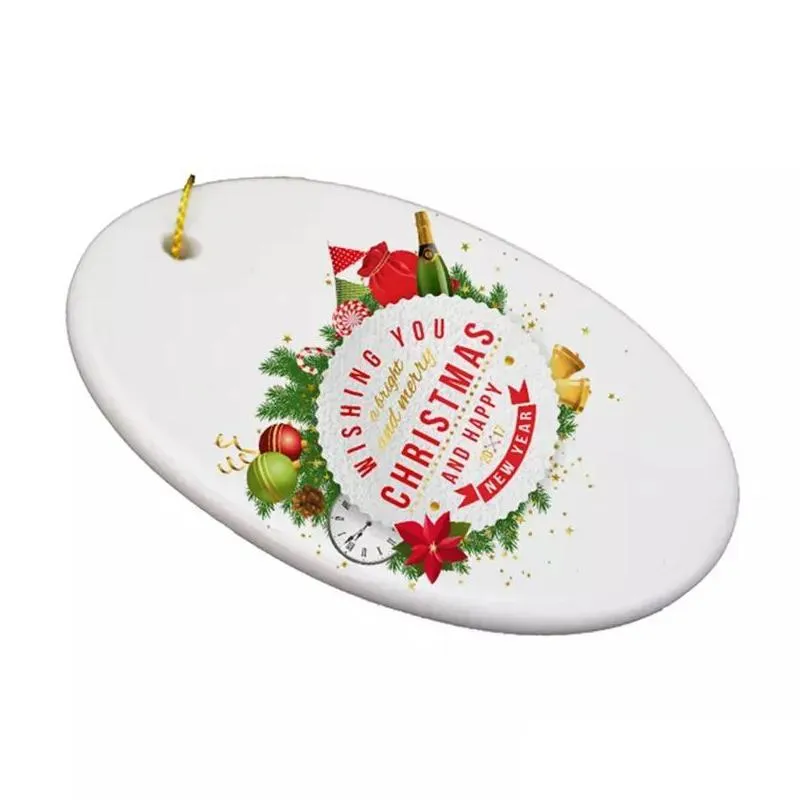 Christmas Decorations Blank White Sublimation Ceramic Pendant Creative Christmas Ornaments Heat Transfer Printing Diy Drop Delivery Ho Dhxwn