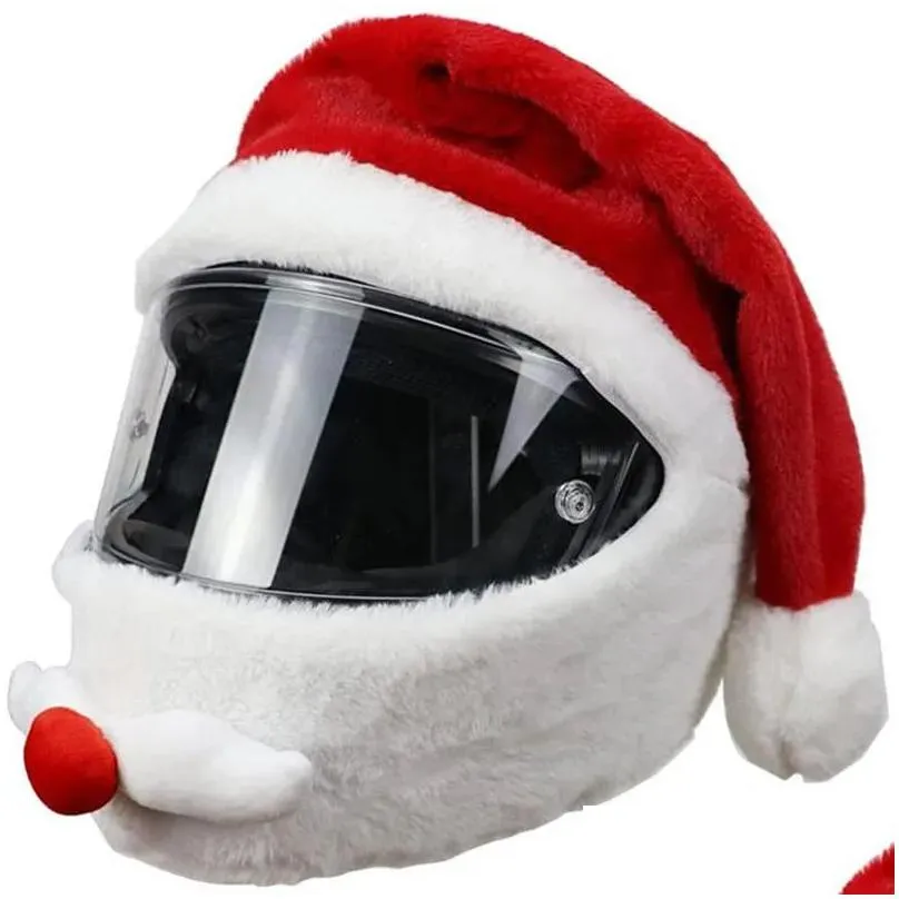 Christmas Decorations Santa Cycling Helmet Christmas Motorcycle Er Fl Face Safe Hat Claus Racing Cap Merry Decoration Drop Delivery Ho Dhiny