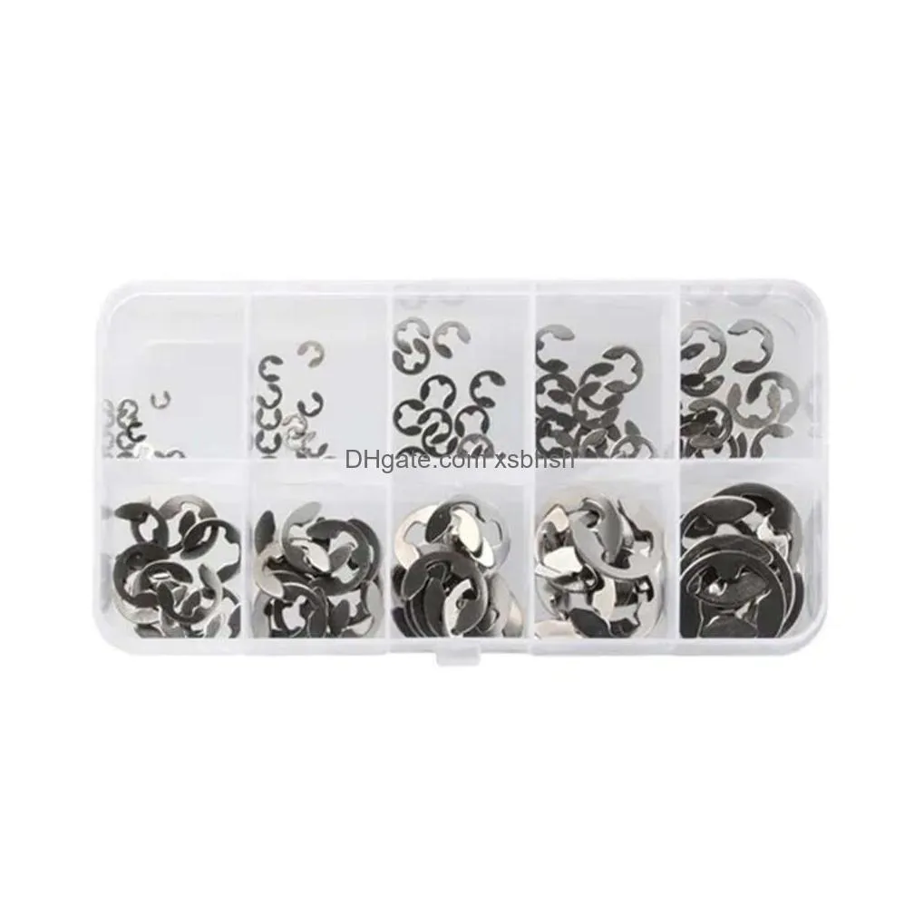  stainless steel e-clip snap ring assortment kit retaining circlip handware tools 1.5 2 3 4 5 6 7 8 9 10 mm 120/200/300/400 pcs