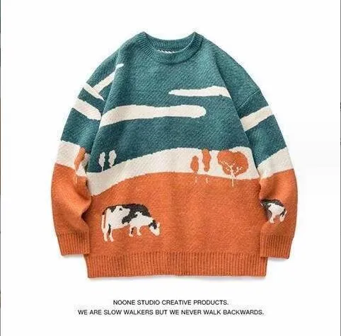 lappster-youth men cows vintage winter sweaters 2023 pullover mens o-neck korean fashions sweater women casual harajuku clothes