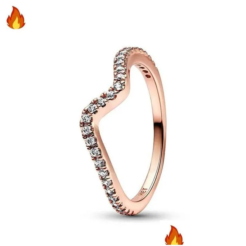 Wedding Rings Authentic Fit Women Rings Charms Charm Tight Set Wishing Bone Shining Crown Wave Drop Delivery Jewelry Ring Otpbz