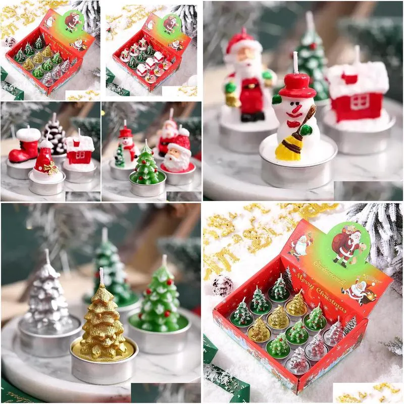 Candles Christmas Fragrance- Candle 12Pcs/Pack Smokeless Santa Snowman Gift Stocking Tree Design Xmas Motif New Year Candles Fy5495 Dr Dhvkq