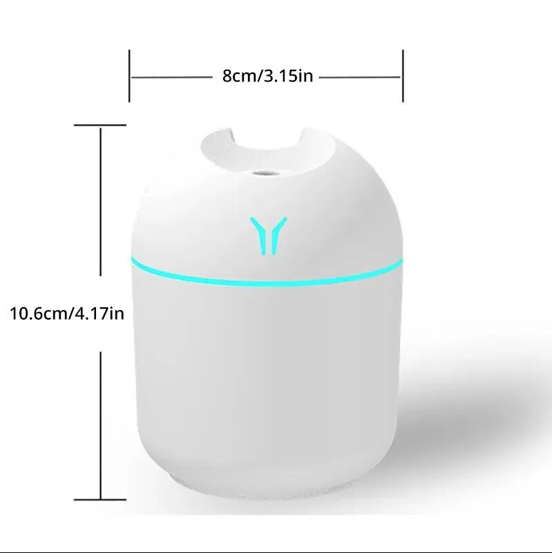 250ml mini white ultrasonic air humidifier romantic light usb  oil diffuser car purifier aroma anion mist maker