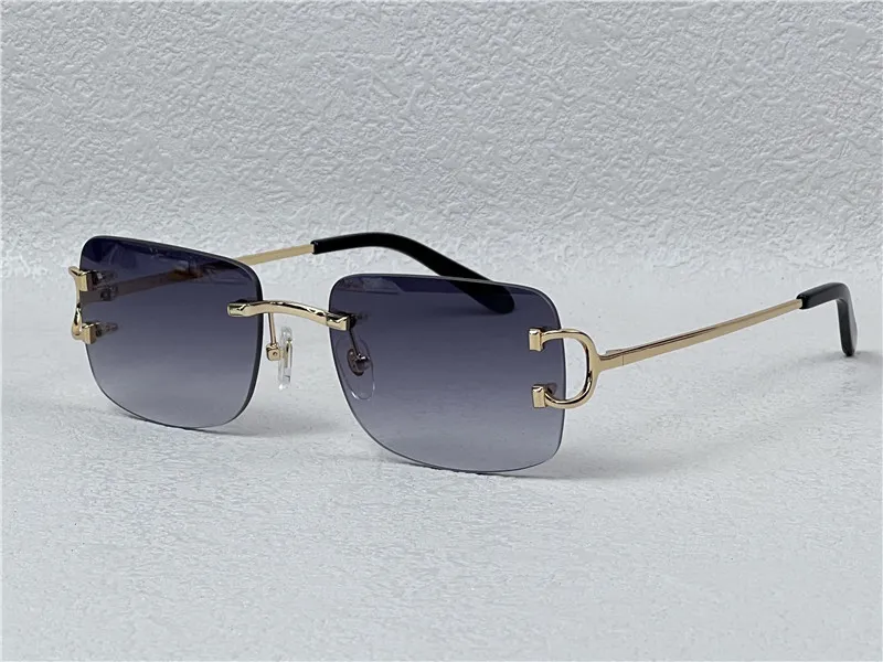 vintage sunglasses men design frameless square shape eyewear UV400 gold light color lens 0104 with case buffs multi color lens