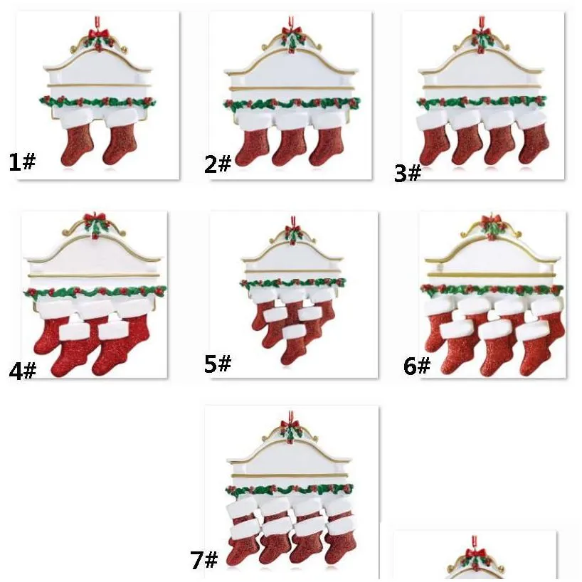 Christmas Decorations Resin Personalized Stocking Socks Family Of 2 3 4 5 6 7 8 Christmas Tree Ornament Creative Decorations Pendants Dhc62