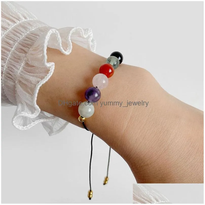 handmade crystal anxiety bracelet amethyst stone beaded wax rope bracelets couple unisex lucky jewelry friendship