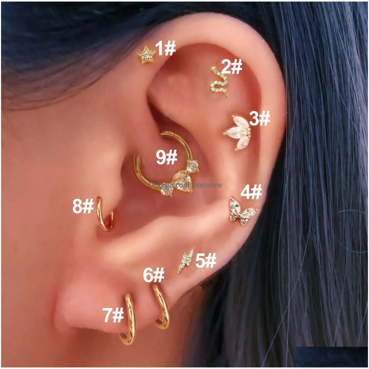 Nose Rings & Studs Nose Rings Studs Daith Stainless Steel Hoop Piercing Earrings For Women Star Tragus Helix Lobe Cartilage Ear Ring Dh6Rk