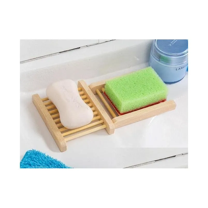 Soap Dishes Natural Bamboo Trays Wooden Soap Dish Tray Holder Rack Plate Box Container For Bath Shower Bathroom New Drop Delivery Home Dhleu