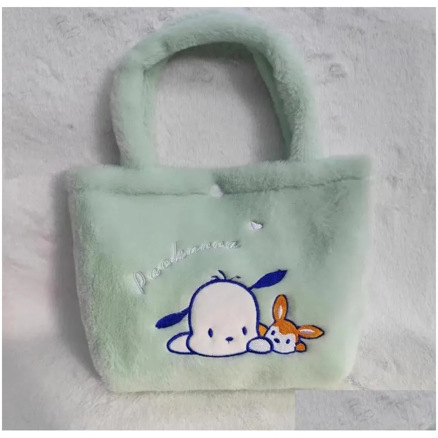 Ins Fluffy Cinnamoroll Kuromi Plush Handbag Girl Cute Soft Accessories Messenger Bag Girls Birthday Gift 28*20cm