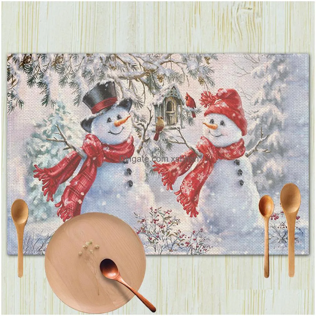 snowman christmas placemats for dining table year seasonal winter xmas holiday rustic vintage washable table mats