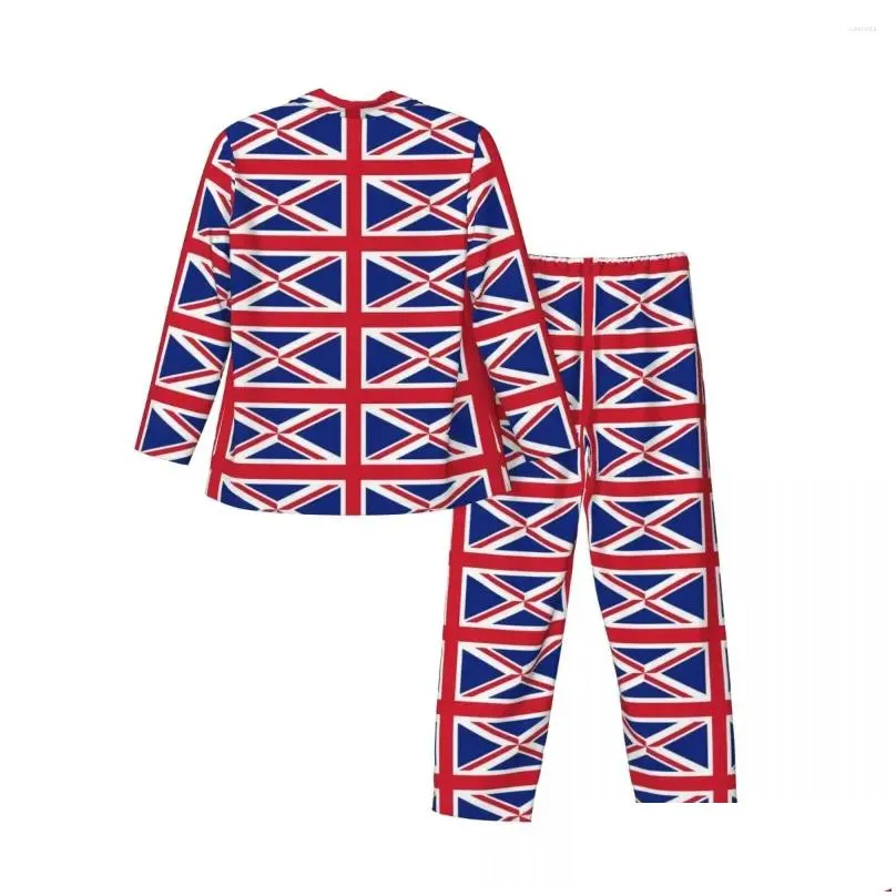 Men`s Sleepwear Pajamas Man British Flags Daily Vintage Flag Two Piece Pajama Set Long Sleeves Soft Oversized Home Suit