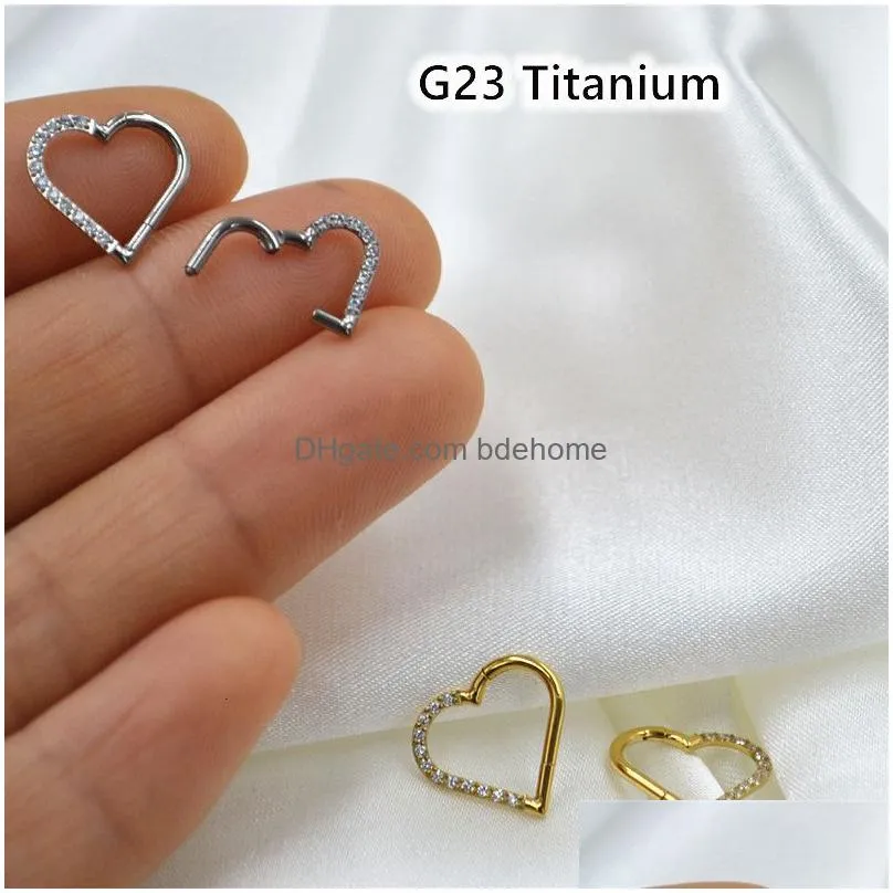 Nose Rings & Studs Nose Rings Studs 10Pcs G23 Cz Heart 16Gx810 Hoop Septum Clicker Hinged Segment Ring Ear Cartilage Helix Rook Tragu Dhtcn