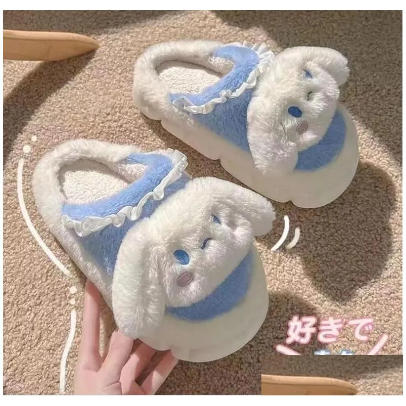 Ins Fashion Cartoon Cute Kuromi Melody Cinnamoroll Plush Slipper Home Warm Plush Slipper Festival Gift Size 35-40