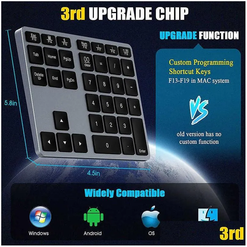 Wireless Number Pad Rechargeable Bluetooth Numeric Keyboard For  Windows 35-Keys Aluminum Numpad Keypad For Accountants HKD230825.