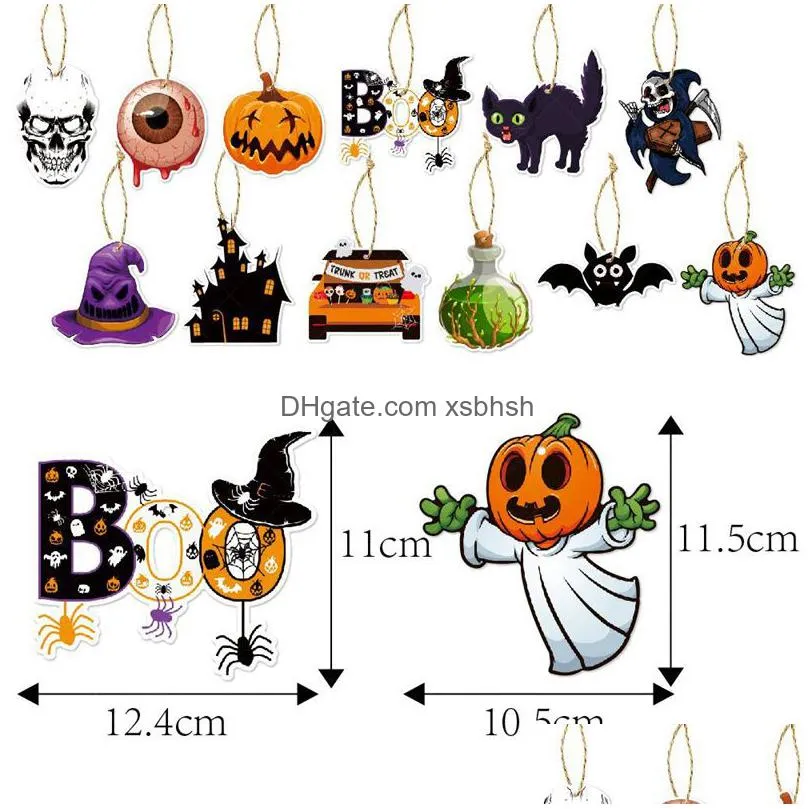 12 halloween ornaments paper hanging tree decorations double sided spiders bats pendant signs pumpkin witch skull ghost hat decor