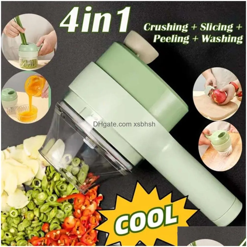  4 in 1 portable electric vegetable cutter set wireless food processor for garlic pepper chili onion celery ginger meat