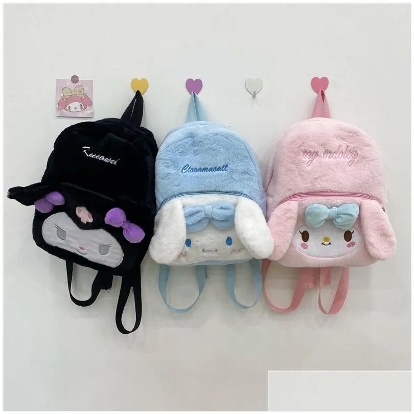INS Fashion Kawaii Melody Kuromi Plush Backpack Girl Cute Soft Accessories Bag Big Capacity Girls Birthday Gift