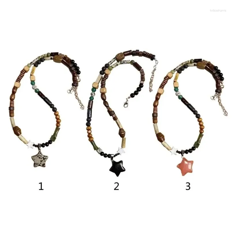 Chains Chinese Natural Beaded Necklace Long Round Flat Bead Choker Chain Unique Star Clavicle Women Girl Teen