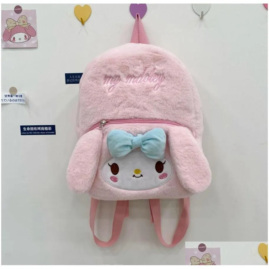 INS Fashion Kawaii Melody Kuromi Plush Backpack Girl Cute Soft Accessories Bag Big Capacity Girls Birthday Gift
