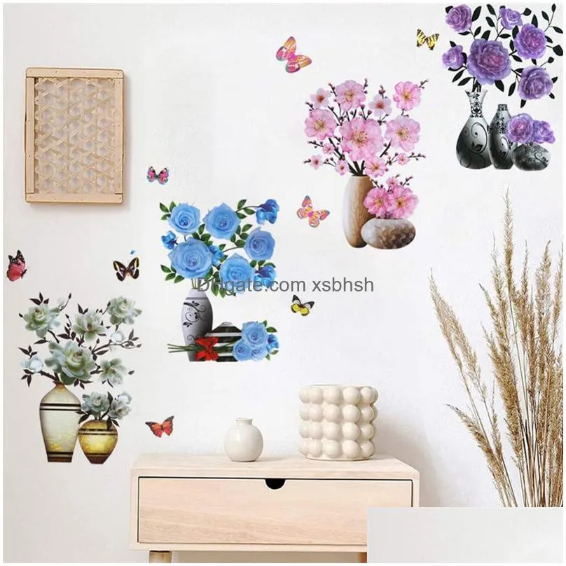 3d stereo wall stickers simulation flower vase self-adhesive wall aesthetic romantic mural for house room door fridge decals