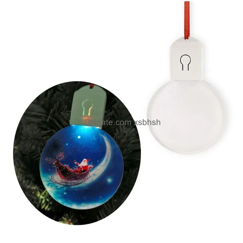 luminous sublimation blank acrylic led light christmas ornaments night light lamp round shaped hanging halloween christmas tree decoration with red