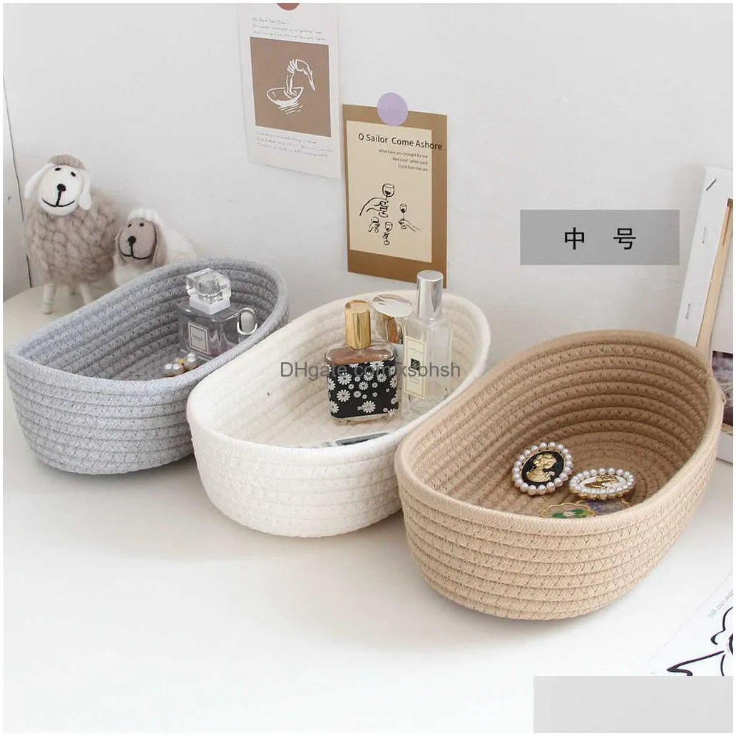  1 pc nordic cotton rope woven storage baskets organize boxes desktop sundries organize basket sundries cosmetics storage box