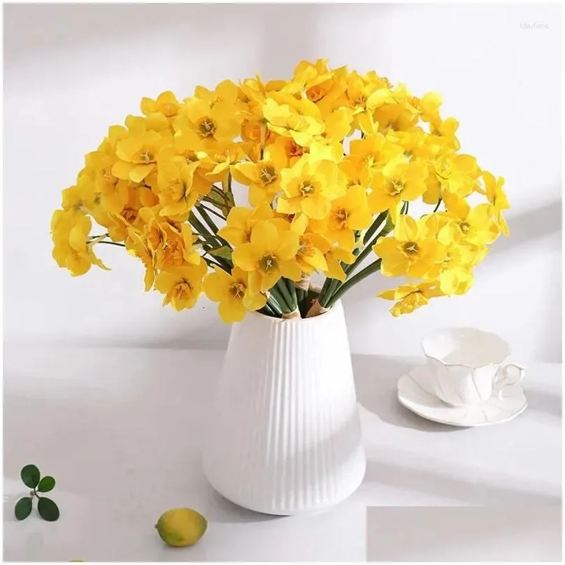 Decorative Flowers DIA 14CM Pastoral Style Narcissus Bouquet Fake Artificial Living Room Decoration Table Indoor