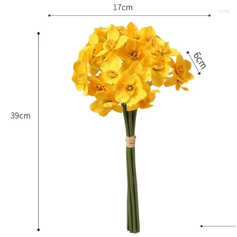 Decorative Flowers DIA 14CM Pastoral Style Narcissus Bouquet Fake Artificial Living Room Decoration Table Indoor