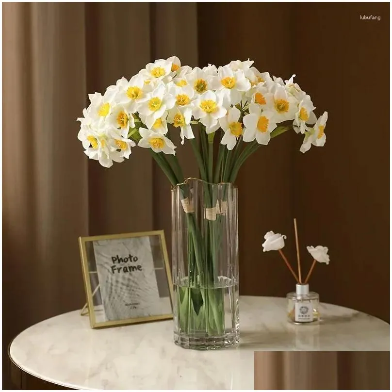 Decorative Flowers DIA 14CM Pastoral Style Narcissus Bouquet Fake Artificial Living Room Decoration Table Indoor