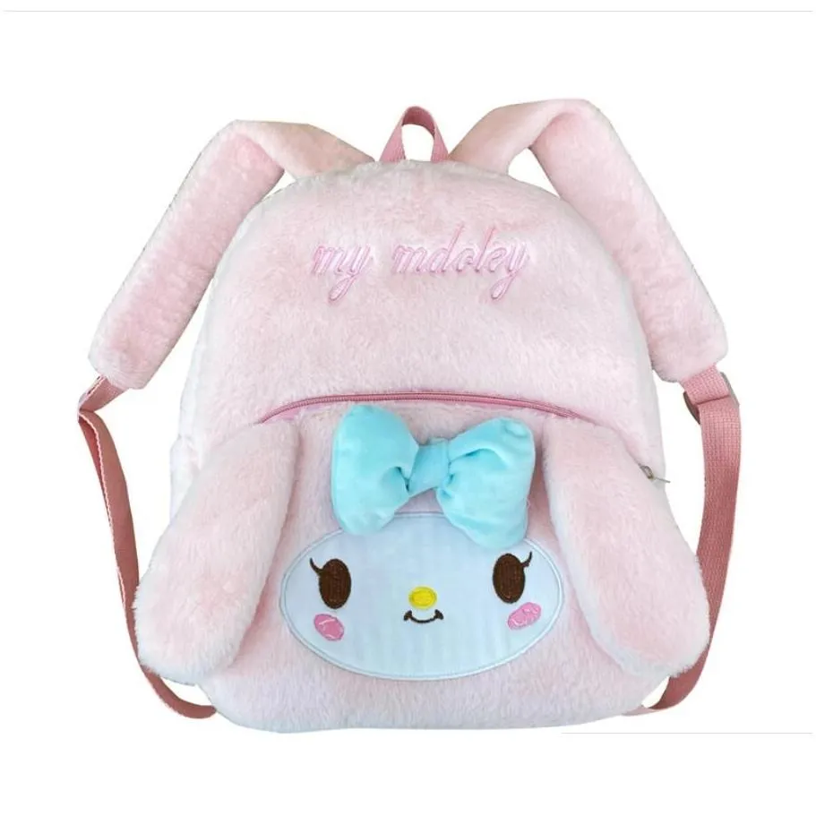 INS Fashion Kawaii Melody Kuromi Plush Backpack Girl Cute Soft Accessories Bag Big Capacity Girls Birthday Gift