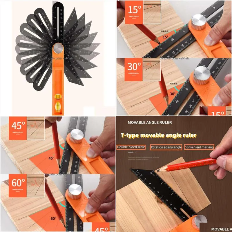 wholesale high precision t-type aluminium movable angle ruler wooden handle level measuring tool wooden marking gauge protractor