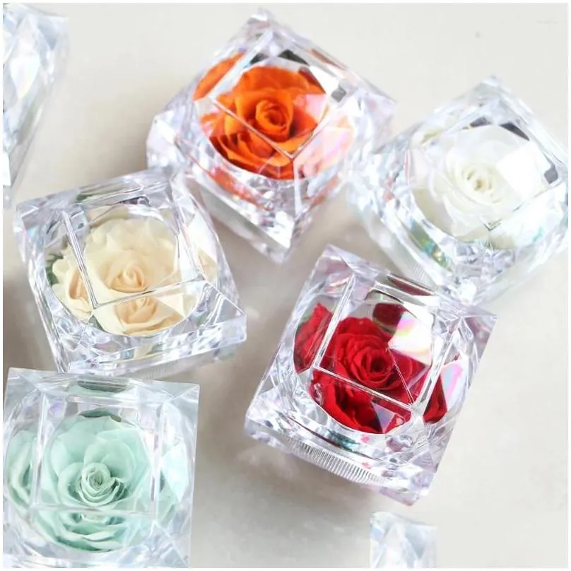 Decorative Flowers Artificial Rose Preserved Flower Eternity Never Withered Gift For Valentine`S Day With Drawer Box