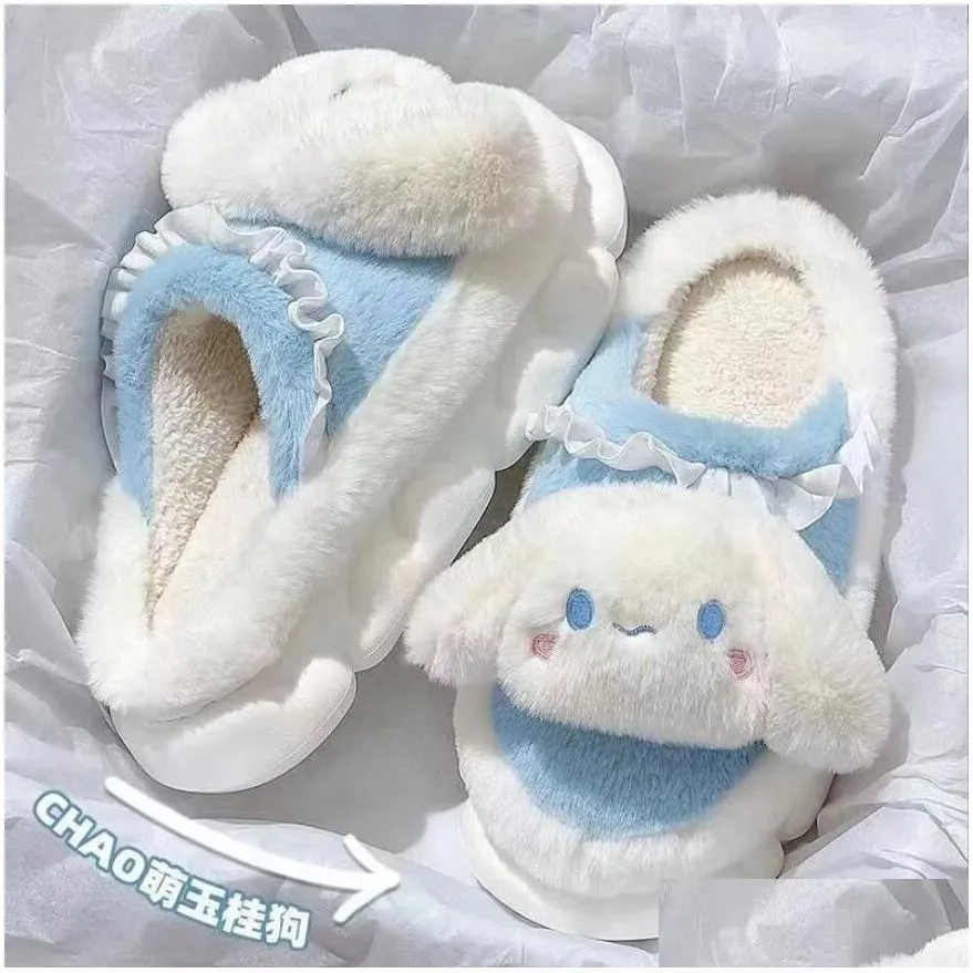 Ins Fashion Cartoon Cute Kuromi Melody Cinnamoroll Plush Slipper Home Warm Plush Slipper Festival Gift Size 35-40