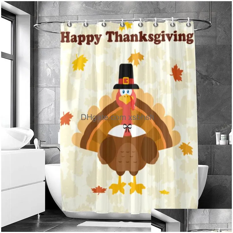 thanksgiving shower curtain fall maple leaves pumpkins sunflower and turkey shower curtains for bathroom autumn holiday curtain with