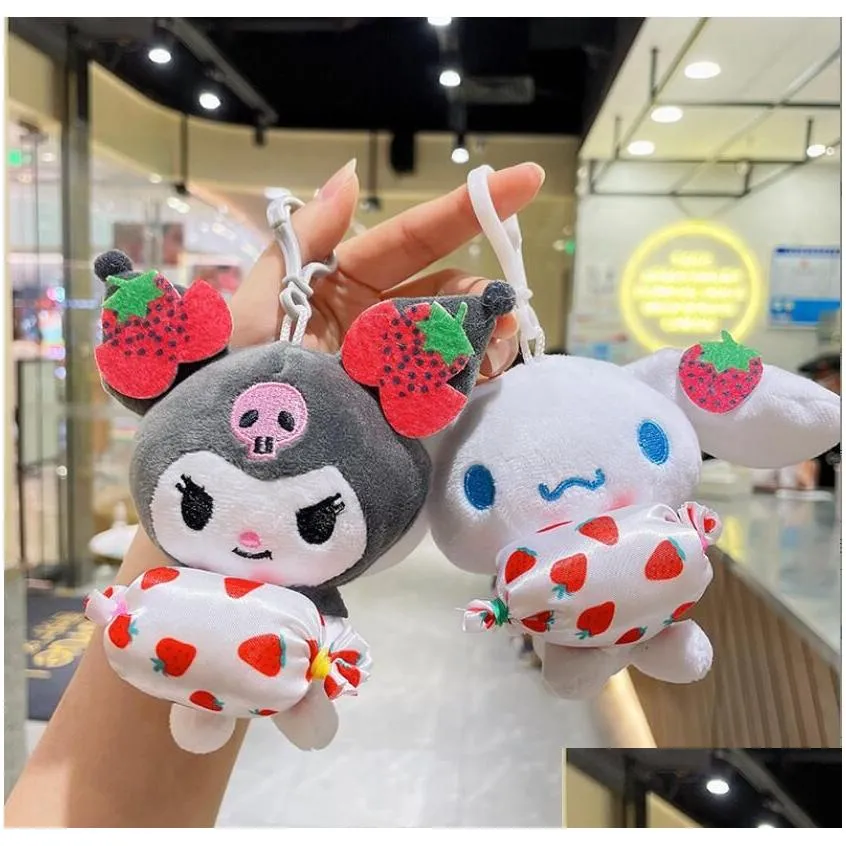 INS Cute Cinnamoroll Kuromi Plush Keychain Jewelry Schoolbag Backpack Ornament Hanger Kids Toy Gifts About 12cm