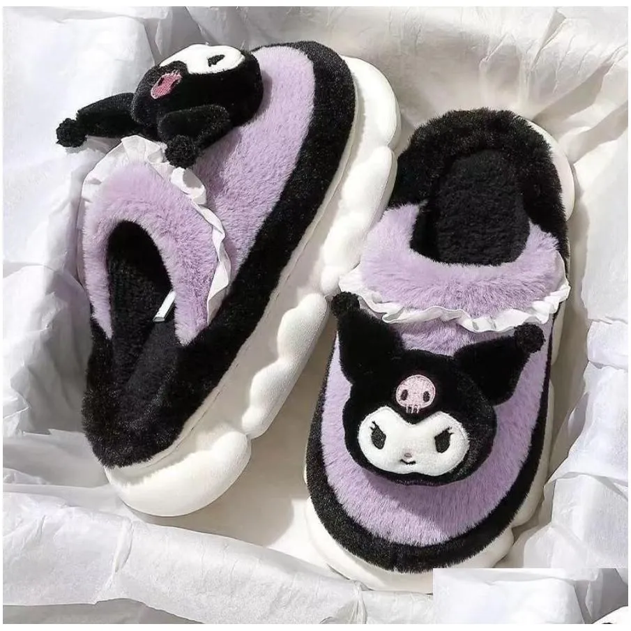 Ins Fashion Cartoon Cute Kuromi Melody Cinnamoroll Plush Slipper Home Warm Plush Slipper Festival Gift Size 35-40