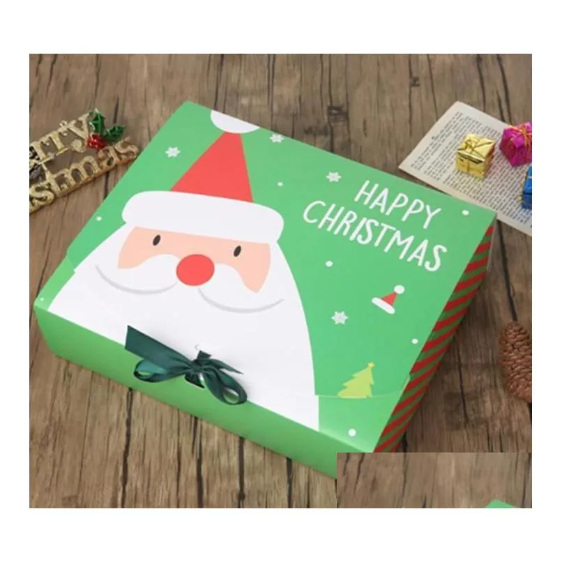 Gift Wrap Christmas Eve Big Gift Box Santa Claus Fairy Design Kraft Papercard Present Party Favor Activity Red Green Gifts Package Dro Dhccp