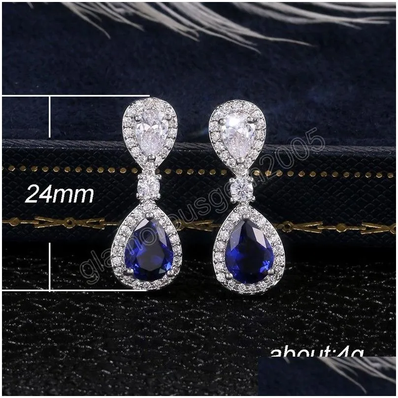 Fashion Luxury Blue/White Pear CZ Drop Earrings New Engagement Wedding Ear Accessories For Women Fancy Anniversary Gift