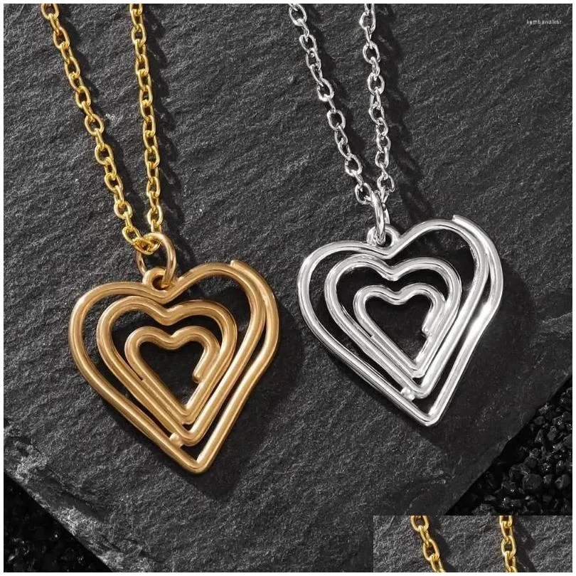 Pendant Necklaces Trend Stainless Steel Hollow Heart Paper Clip Charm Women`s Necklace Fashion Small Cute Jewelry Accessories Gifts