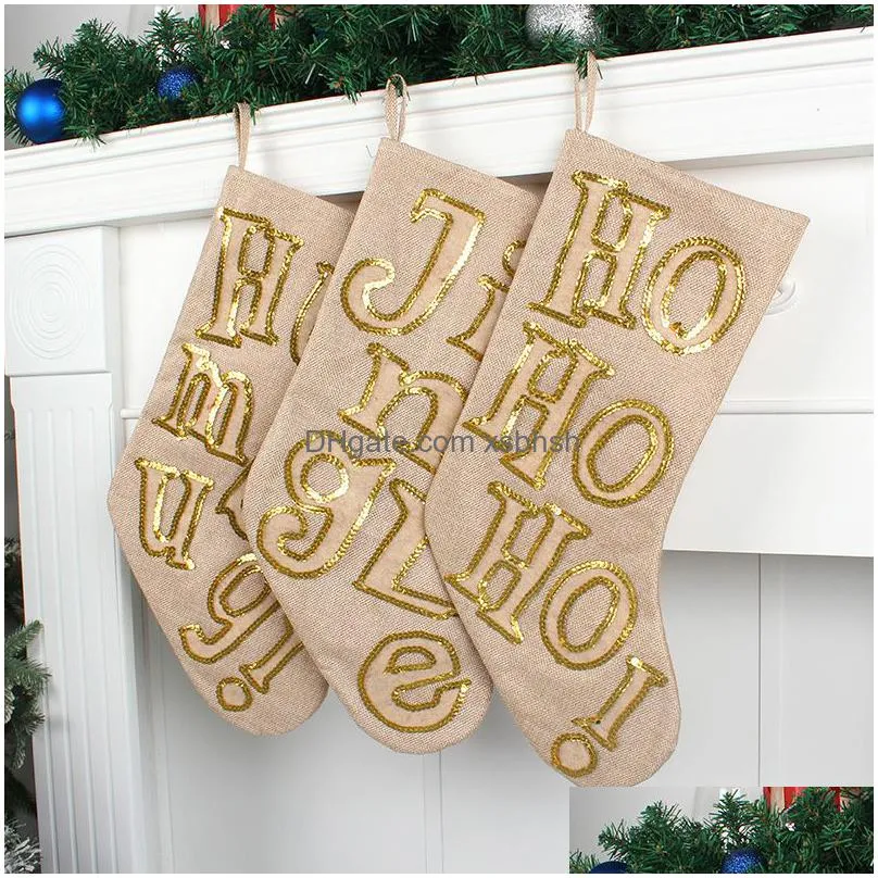 sequin letter christmas stocking gold sequins embroidered applique hanging for family decorations xmas gift