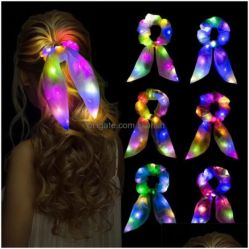 led luminous hair bands scrunchies women girls headwear hair rope simple wrist band rings rubber band hair accessories