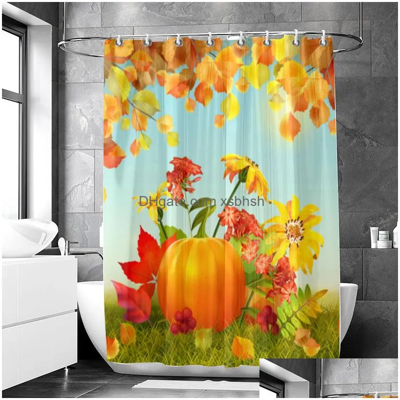 thanksgiving shower curtain fall maple leaves pumpkins sunflower and turkey shower curtains for bathroom autumn holiday curtain with