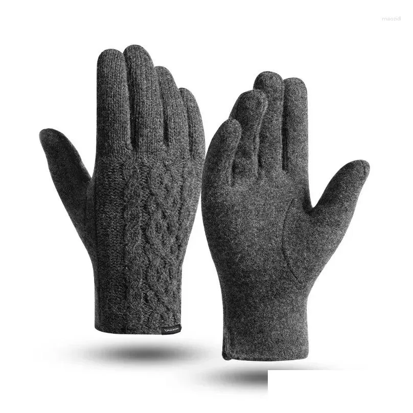Cycling Gloves Winter Warm Cashmere Knitted Outdoor Riding Windproof For Men Women Plus Velvet Thick Couple Touch Screen