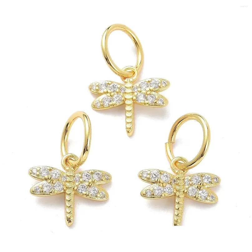 Charms 10pcs Dragonfly Pendant Real 18K Gold Plated Brass Micro Pave Clear Cubic Zirconia Charm For Women Necklace Diy Jewelry Making