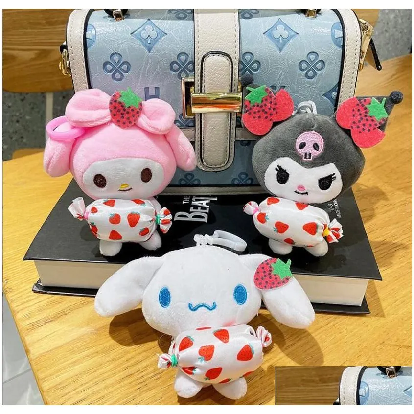 INS Cute Cinnamoroll Kuromi Plush Keychain Jewelry Schoolbag Backpack Ornament Hanger Kids Toy Gifts About 12cm