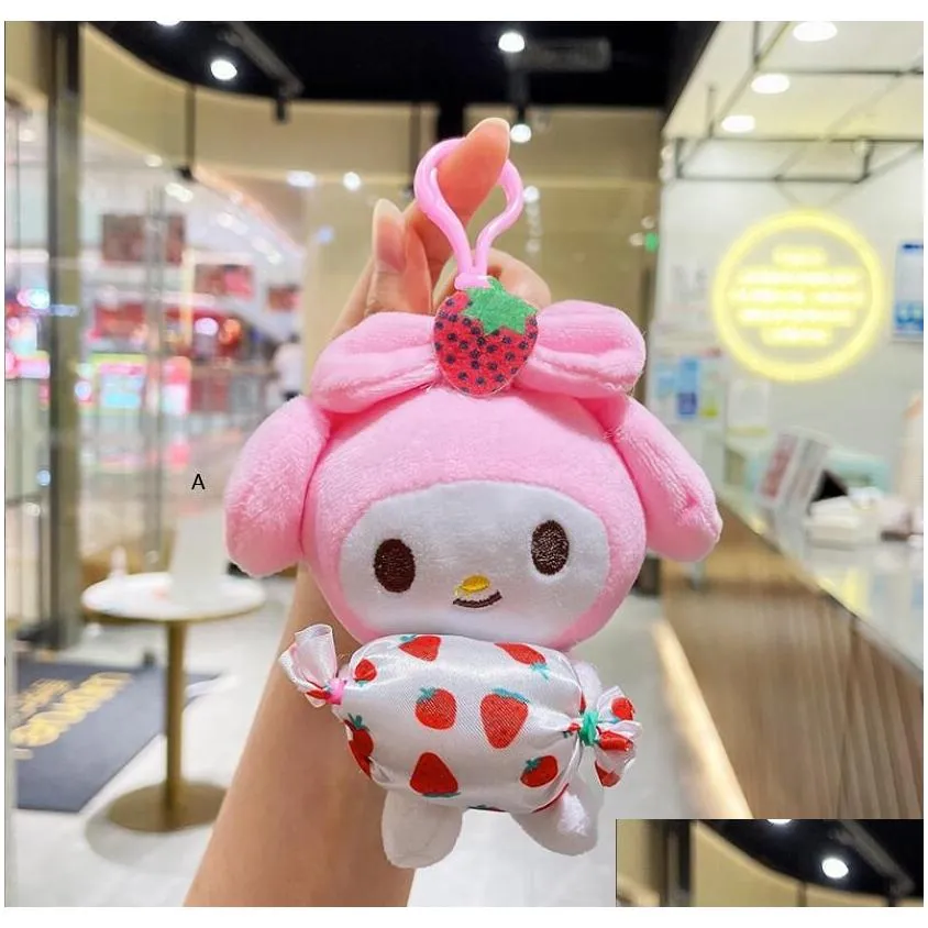 INS Cute Cinnamoroll Kuromi Plush Keychain Jewelry Schoolbag Backpack Ornament Hanger Kids Toy Gifts About 12cm