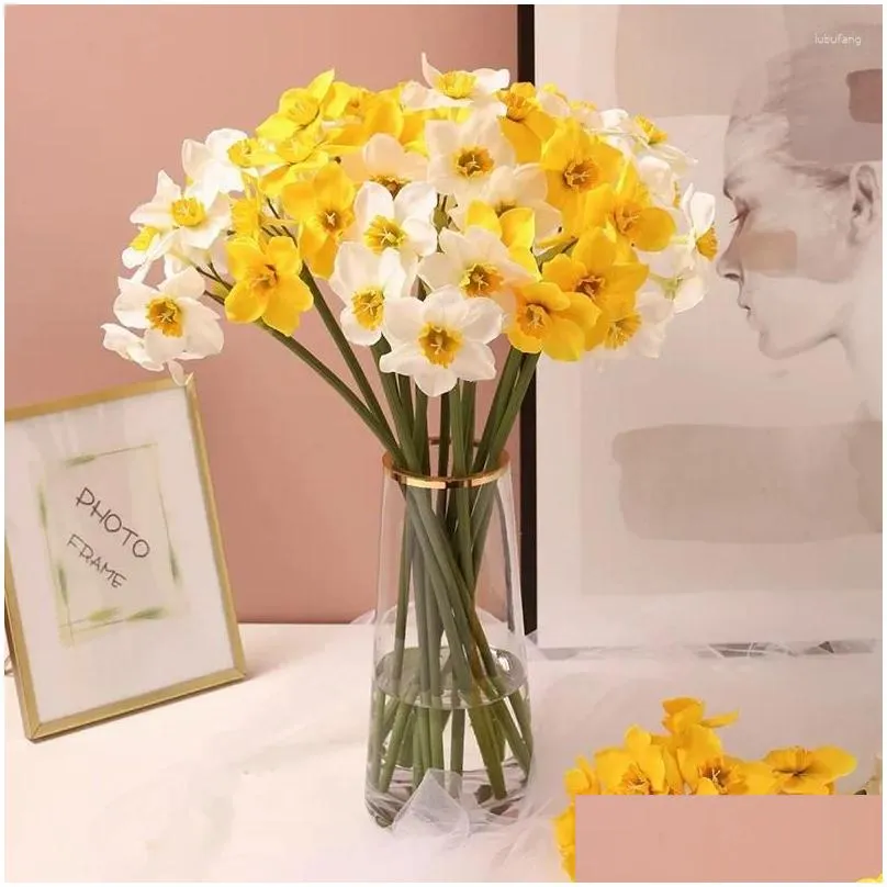 Decorative Flowers DIA 14CM Pastoral Style Narcissus Bouquet Fake Artificial Living Room Decoration Table Indoor